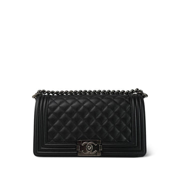 Black leather Quilted Old Medium Boy Bag Ruthenium Hardware