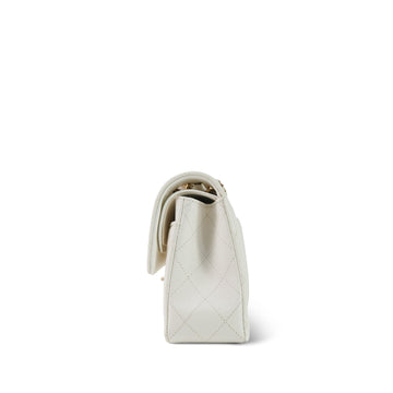 22S White leather Quilted Classic Flap Small LGHW