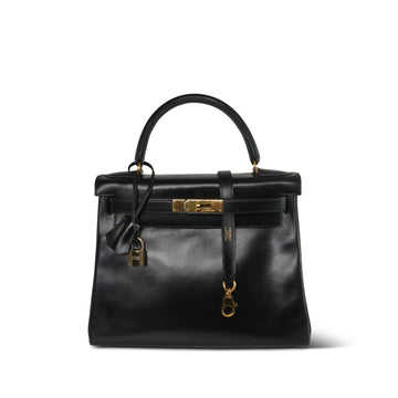 Kelly 28 Retourne Black Box leather  A Square Stamp