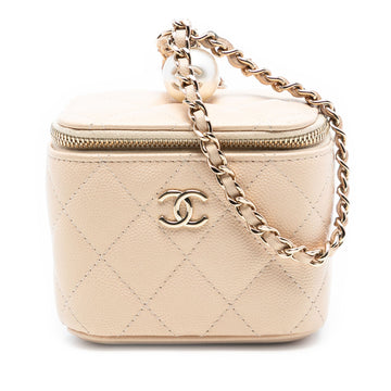 Tiny CC Link Vanity Case with Chain Quilted Caviar Mini
