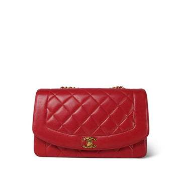 Red leather Quilted Diana Flap Medium Gold Hardware