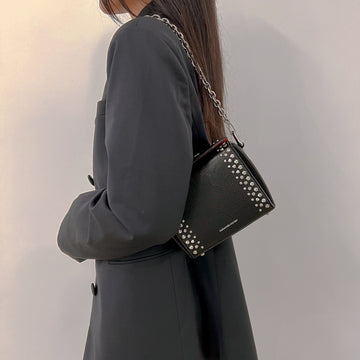 ALEXANDER MCQUEEN Grained Leather Studded Box Shoulder Bag 16 Black