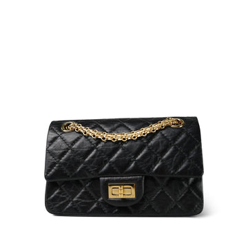 19A Black Aged leather Quilted Mini Reissue 2.55 Flap Gold Hardware Light gold