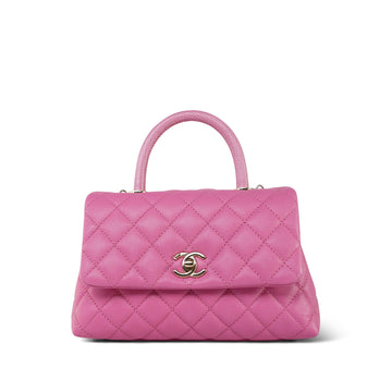 21P Pink leather Quilted Lizard Embossed Coco Handle Small Light Gold Hardware