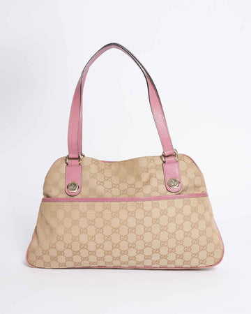Gucci GG Canvas Tote Bag In Beige & Pink