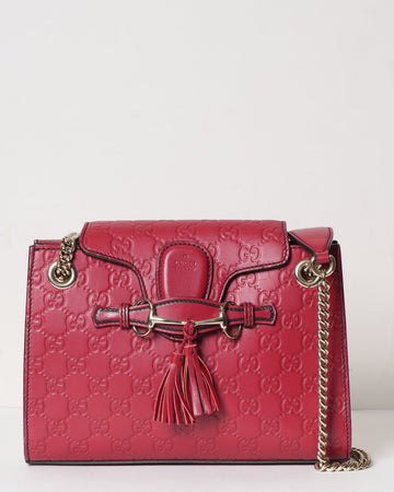 Gucci Emily Small Leather Chain Shoulder Bag In Red