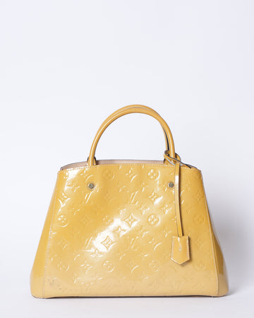 LV Montaigne  Leather MM Top Handle Bag In Yellow
