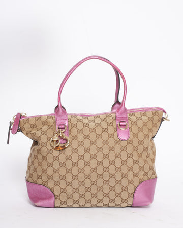 Gucci Canvas & Leather Shoulder Bag in Metallic Pink