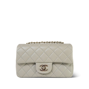 Grey leather Quilted Mini Rectangular Flap Light Gold Hardware