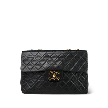 Black leather Quilted Jumbo XL Single Flap GHW