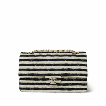 Ivory/Black Striped Coco Sailor Pearl Classic Flap GHW