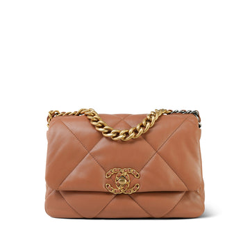 21K Caramel leather Quilted 19 Flap Small MHW