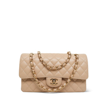 Beige Clair leather Quilted Classic Flap Medium GHW