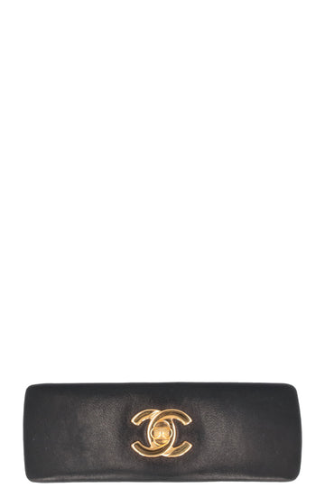 CHANEL CC Turnlock Hair Clip Leather Black