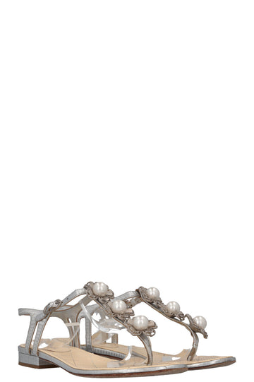 CHANEL Metallic Flower Flats Silver