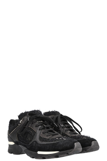 CHANEL Tennis Sneakers Tweed Black