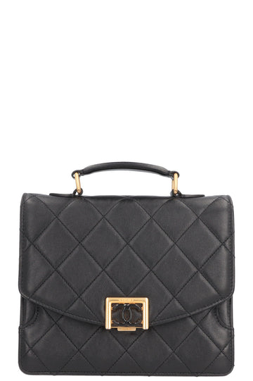 CHANEL Top Handle Bag Leather Black
