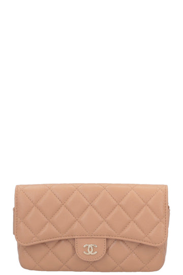 CHANEL Crossbody Bag Leather Beige