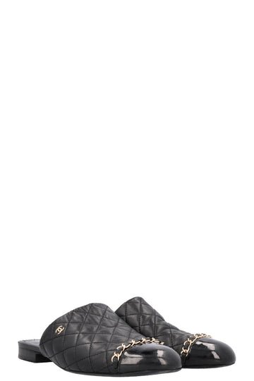 CHANEL CC Chain Mules Quilted Black