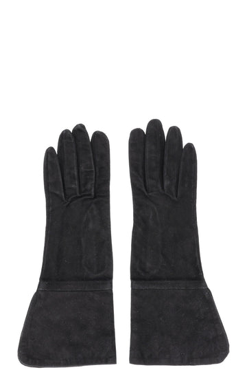 CHANEL Long CC Gloves Suede Black