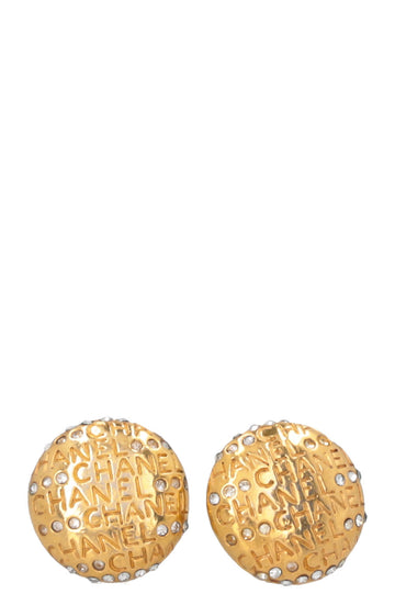 CHANEL Strass Logo Ear Clips Gold