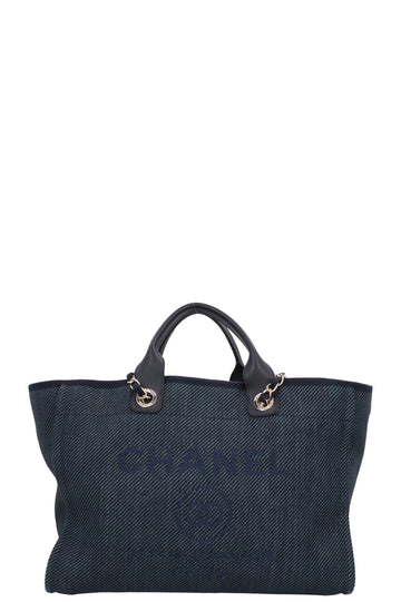 CHANEL Deauville Raffia Medium Navy Blue