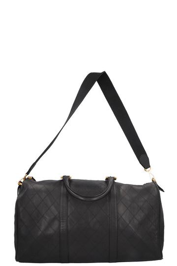 CHANEL Quilted Weekender Leather Black