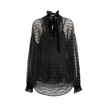 BURBERRY POLKA DOT FLOCK TULLE TIE-NECK BLOUSE