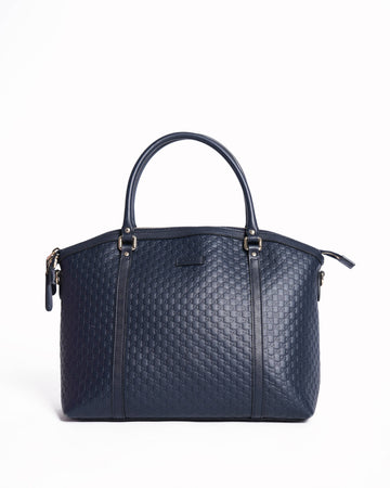 Gucci micro-guccissima leather large dome satchel in navy blue