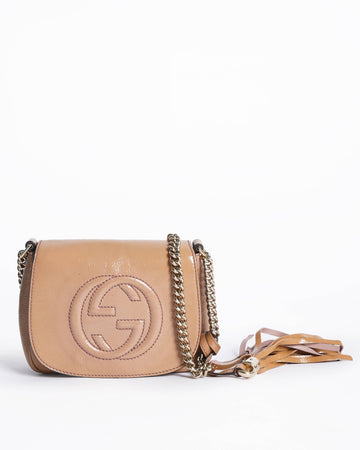 Gucci Beige  Leather Soho Flap Chain Crossbody Bag