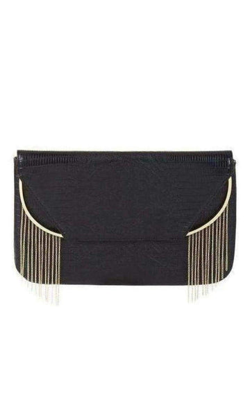 Black Snake Embossed Chain Fringe Clutch