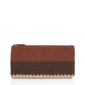 Luxury Bottega Veneta Intrecciato Nappa Tricolor Zip Pouch (SHF-y50aov)