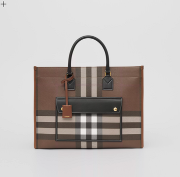 BURBERRY MEDIUM FREYA CHECK & LEATHER TOTE