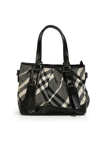 BURBERRY BLACK BEAT CHECK NYLON MEDIUM LOWRY TOTE New 1:1 Bags