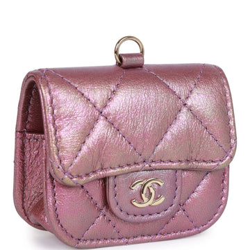 Top Quality Chanel AirPods Pro Case Purple Iridescent Leather Light Gold Hardware