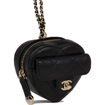 Top Quality Chanel CC In Love Heart Necklace Bag Black Leather Light Gold Hardware