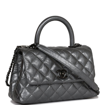 Chanel Small Coco Handle Flap Bag So Black Leather Black Hardware