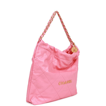 Chanel Small 22 Bag Pink Leather Gold Hardware