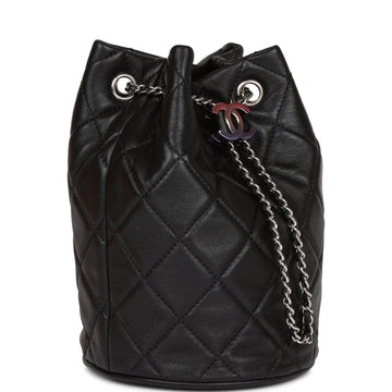 Chanel Mini Bucket Bag Black Leather Silver Hardware