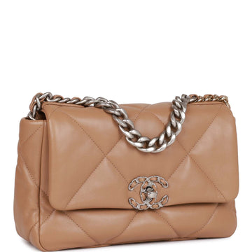 Chanel Medium 19 Flap Bag Beige Leather Mixed Hardware
