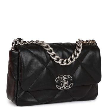 Top Quality Chanel Medium 19 Flap Bag Black Leather Mixed Hardware
