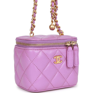 Top Quality Chanel Small Classic CC Vanity Case Purple Leather Gold Hardware