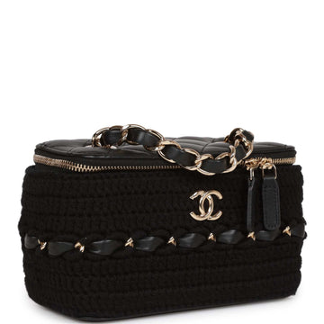 Top Quality Chanel Small Vanity Case Black Crochet and Leather Light Gold Hardware