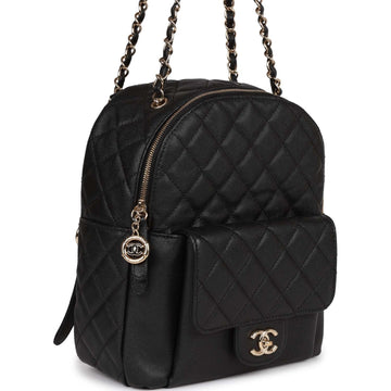 Top Quality Chanel Large Backpack Black Leather Light Gold Hardware