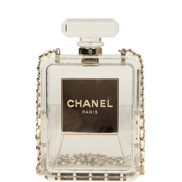 Chanel Minaudiere No. 5 Perfume Clutch Transparent Plexiglass Light Gold Hardware