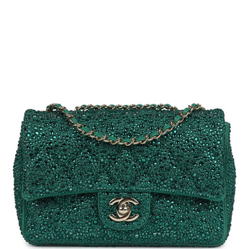 Chanel Mini Flap Bag Green Swarovski Crystal and Green Lambskin Silver Hardware