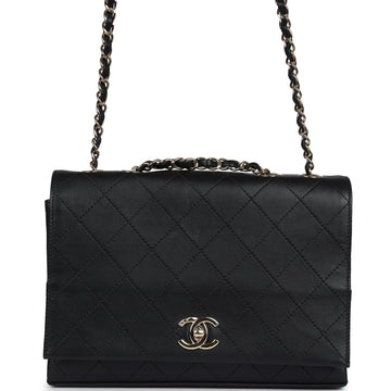 Chanel Flap Bag Black Calfskin Light Gold Hardware