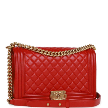 Top Quality Chanel New Medium Boy Bag Red Leather Antique Gold Hardware