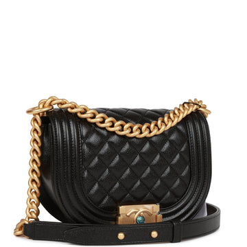 Chanel Small Boy Messenger Bag Black Leather Antique Gold Hardware
