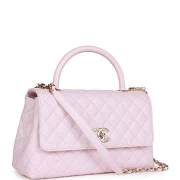 Chanel Medium Coco Handle Flap Bag Light Pink Leather Light Gold Hardware